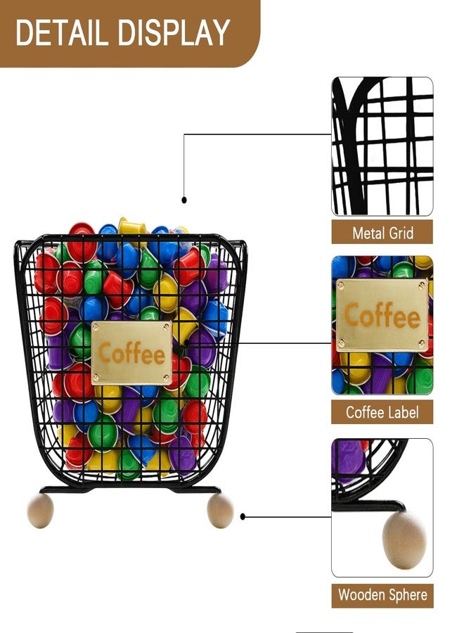 Frayot Coffee Pod Basket for Countertop,Square Pod Organizer with Ball Wooden Base for Kitchen Office Coffee Bar(1Pack-Black) - Image 4