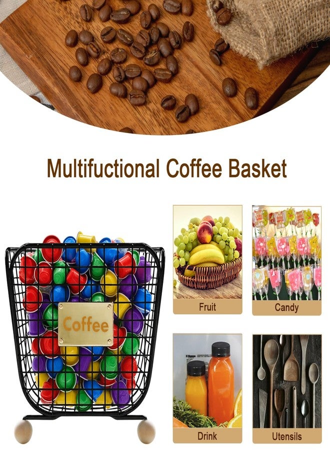 Frayot Coffee Pod Basket for Countertop,Square Pod Organizer with Ball Wooden Base for Kitchen Office Coffee Bar(1Pack-Black) - Image 5