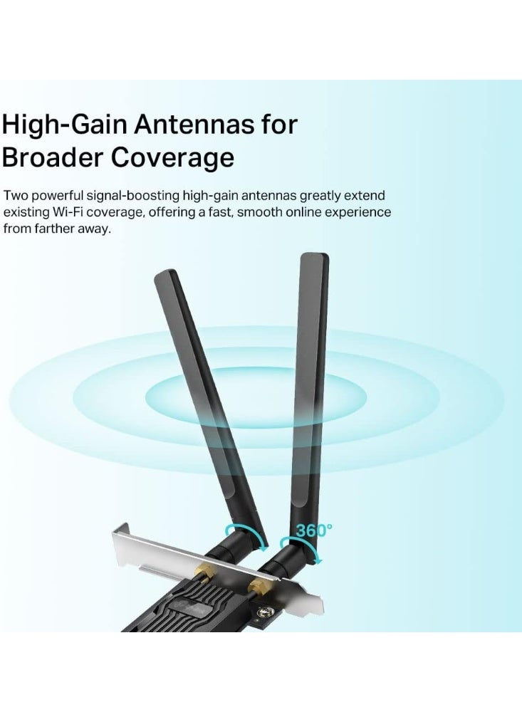 Tp-link Tl TP-Link AX1800 Wi-Fi 6 Dual Antennas High Gain Bluetooth 5.2 PCIe Adapter, Dual-Band, Low-Profile Bracket, MU-MIMO, Low- Latency Gaming, Supports Windows 10/11, Highly Secure WPA3 (Archer TX20E),Black - Image 2