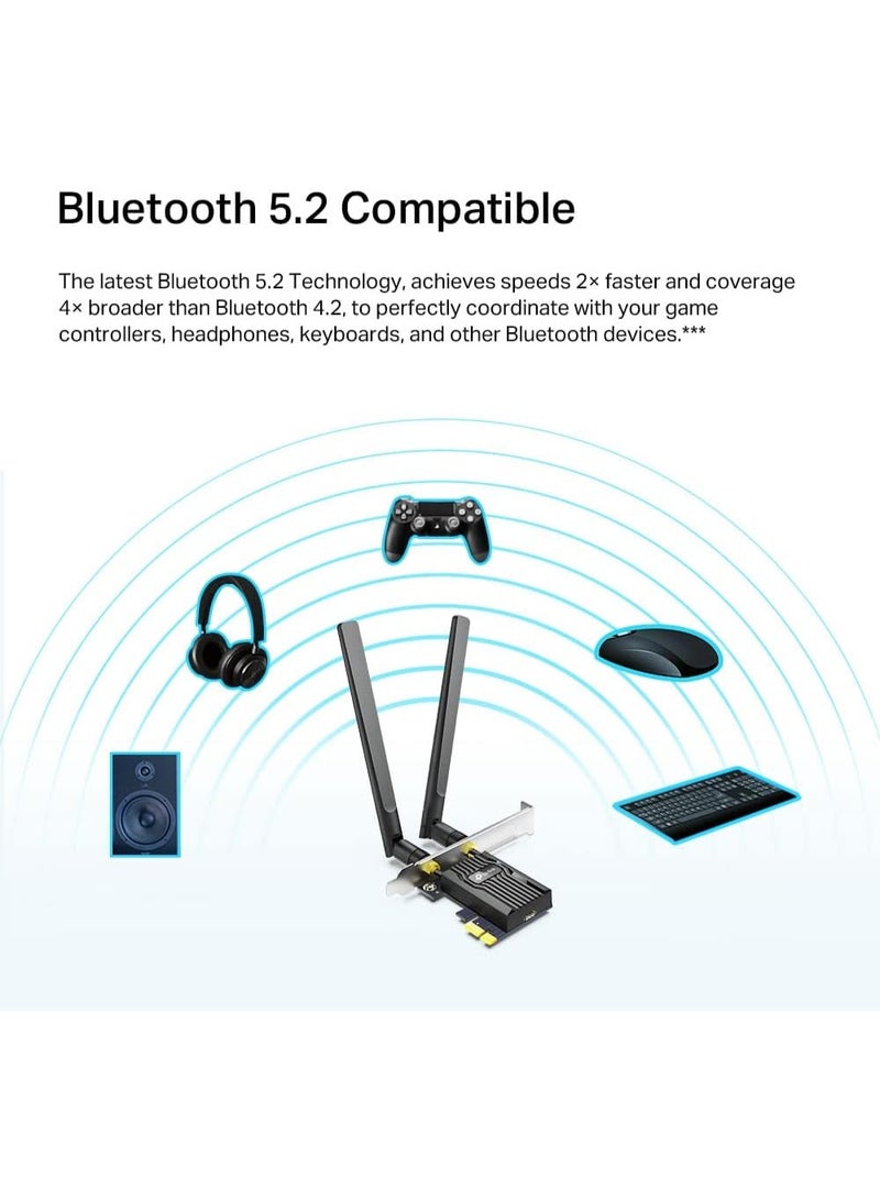 Tp-link Tl TP-Link AX1800 Wi-Fi 6 Dual Antennas High Gain Bluetooth 5.2 PCIe Adapter, Dual-Band, Low-Profile Bracket, MU-MIMO, Low- Latency Gaming, Supports Windows 10/11, Highly Secure WPA3 (Archer TX20E),Black - Image 4