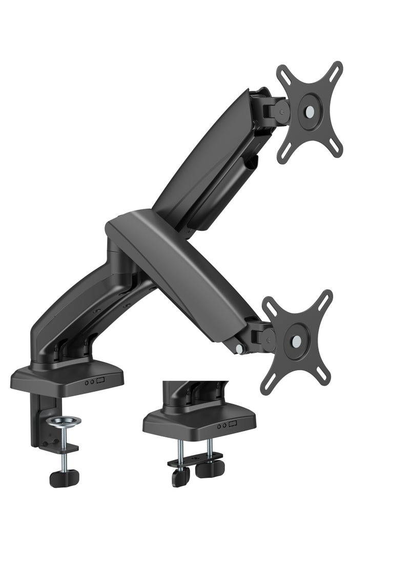 INFINIARC Dual Monitor Arm with Mechanical Spring, Fits 17 to 32 Inch Screens, Curved Monitor Support, 2 to 9kg Weight Capacity per Arm, 450mm Extension, 180° Rotation – Black  - Image 1