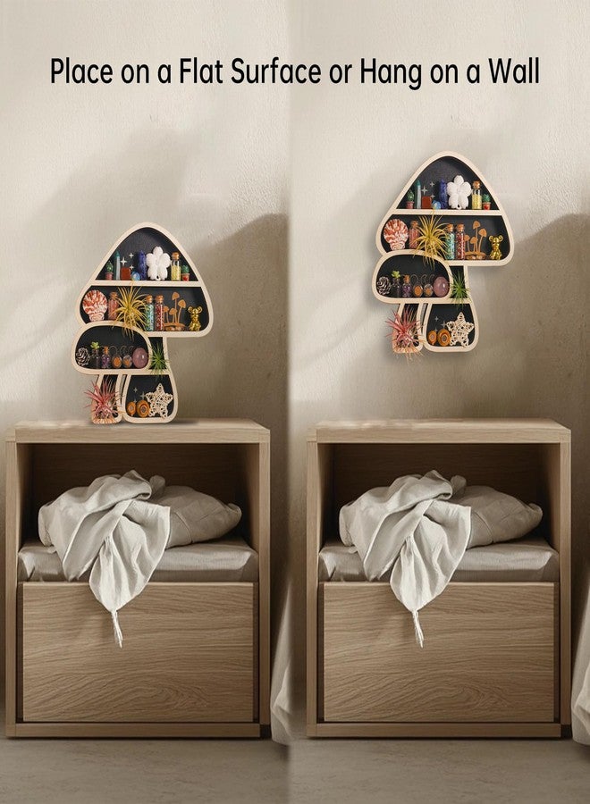 FNYDOX Cute Mushroom Decor, Wooden Floating Mushroom Shelf for Wall, Crystal Display Shelf Rock Gem Stone Display Shelf Wall Mounted - Image 5