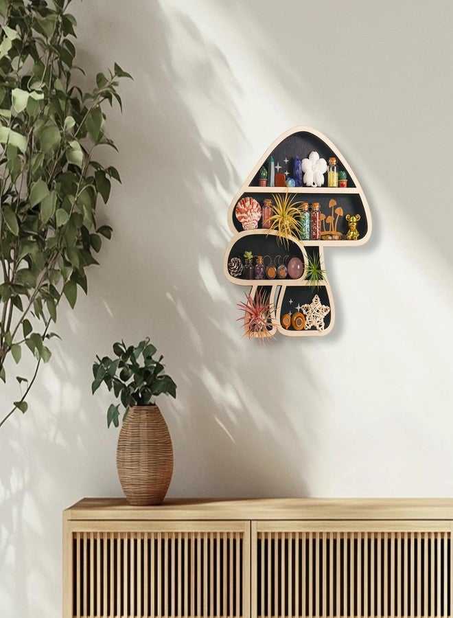 FNYDOX Cute Mushroom Decor, Wooden Floating Mushroom Shelf for Wall, Crystal Display Shelf Rock Gem Stone Display Shelf Wall Mounted - Image 4