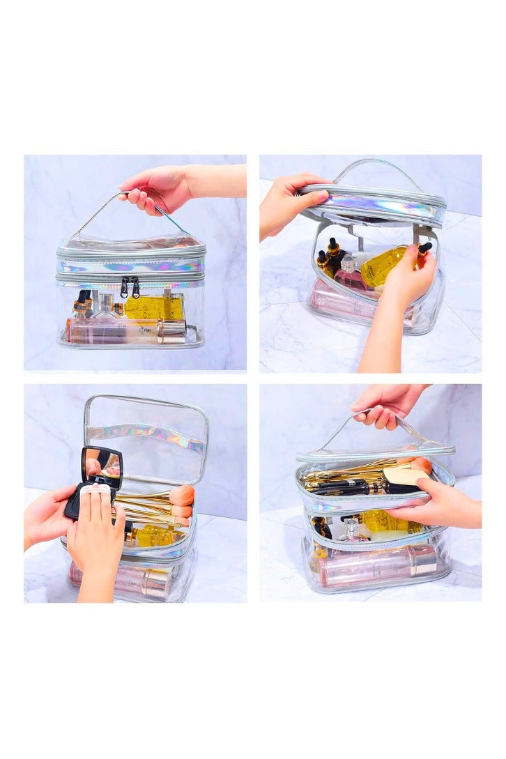 Chase Up Clear Cosmetic Bag Dual Layer Travel Toiletry Bags Make up Organizer Waterproof Brushes Holder - Image 2