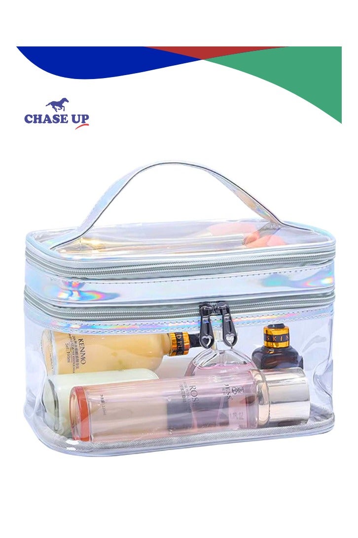 Chase Up Clear Cosmetic Bag Dual Layer Travel Toiletry Bags Make up Organizer Waterproof Brushes Holder - Image 1