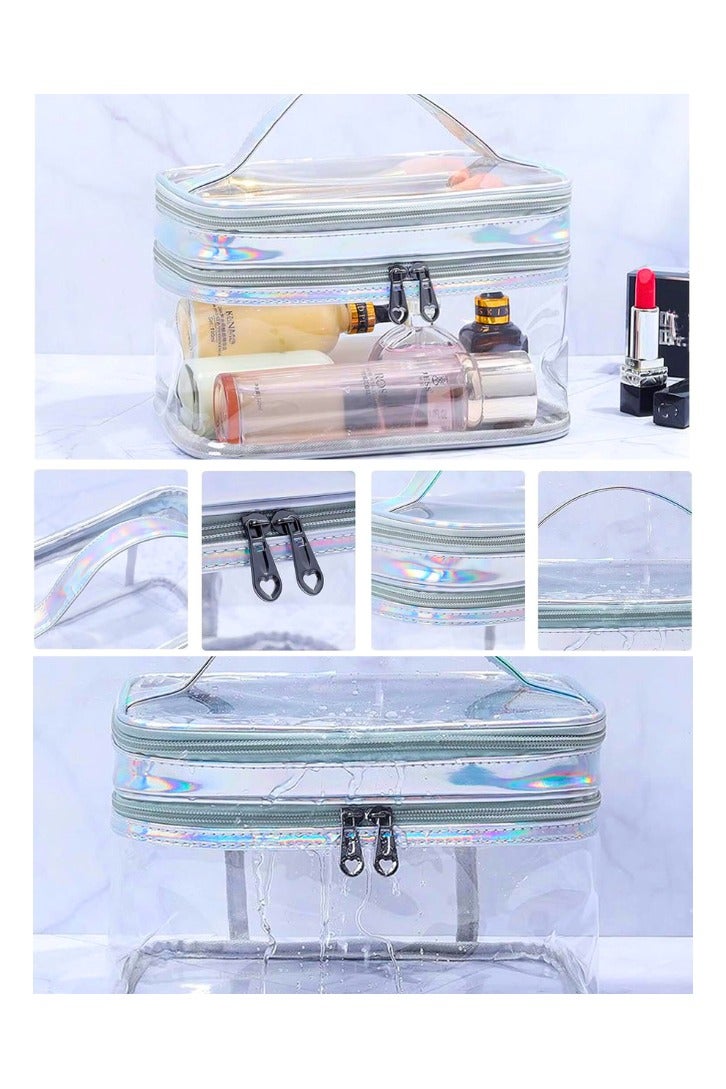 Chase Up Clear Cosmetic Bag Dual Layer Travel Toiletry Bags Make up Organizer Waterproof Brushes Holder - Image 3
