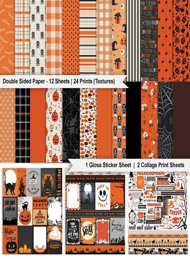Inkdotpot Black Orange Halloween Theme Collection Double,Sided Scrapbook Paper Kit Cardstock 12"x12" Card Making Paper Pack of with Sticker Sheet - 16 Pages - Orange & Black - Image 2