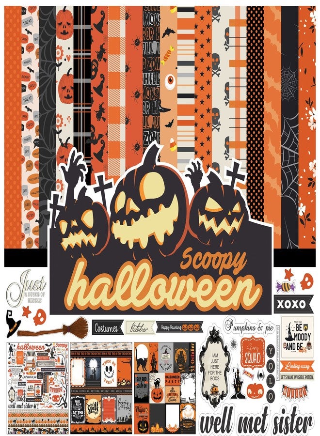 Inkdotpot Black Orange Halloween Theme Collection Double,Sided Scrapbook Paper Kit Cardstock 12"x12" Card Making Paper Pack of with Sticker Sheet - 16 Pages - Orange & Black - Image 1