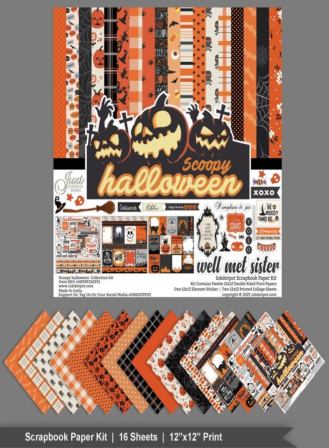 Inkdotpot Black Orange Halloween Theme Collection Double,Sided Scrapbook Paper Kit Cardstock 12"x12" Card Making Paper Pack of with Sticker Sheet - 16 Pages - Orange & Black - Image 3