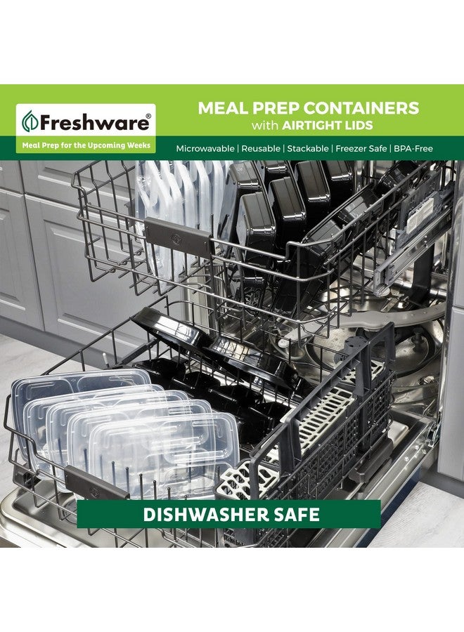 Freshware Meal Prep Containers [50 Pack] 3 Compartment Food Storage Containers with Lids, Bento Box, BPA Free, Stackable, Microwave/Dishwasher/Freezer Safe (24 oz) - Image 4