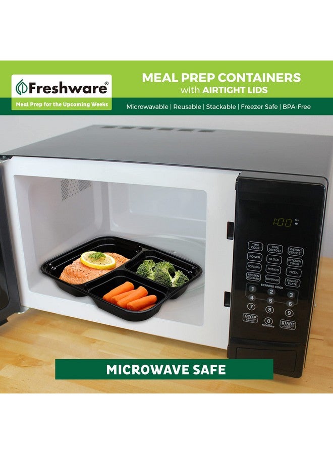 Freshware Meal Prep Containers [50 Pack] 3 Compartment Food Storage Containers with Lids, Bento Box, BPA Free, Stackable, Microwave/Dishwasher/Freezer Safe (24 oz) - Image 3