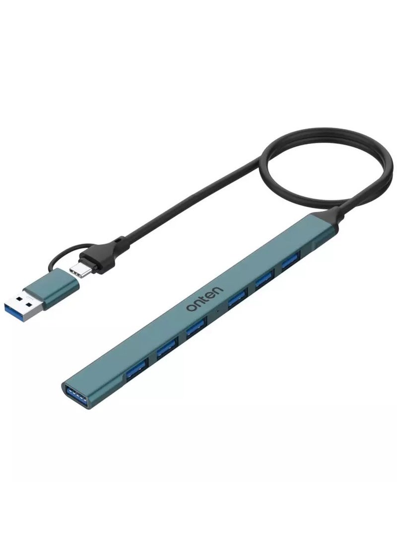 onten USB C + USB 3.0 to 7 USB Ports for MacBook Pro, iMac 2021, USB Splitter Aluminum Alloy  - Image 1