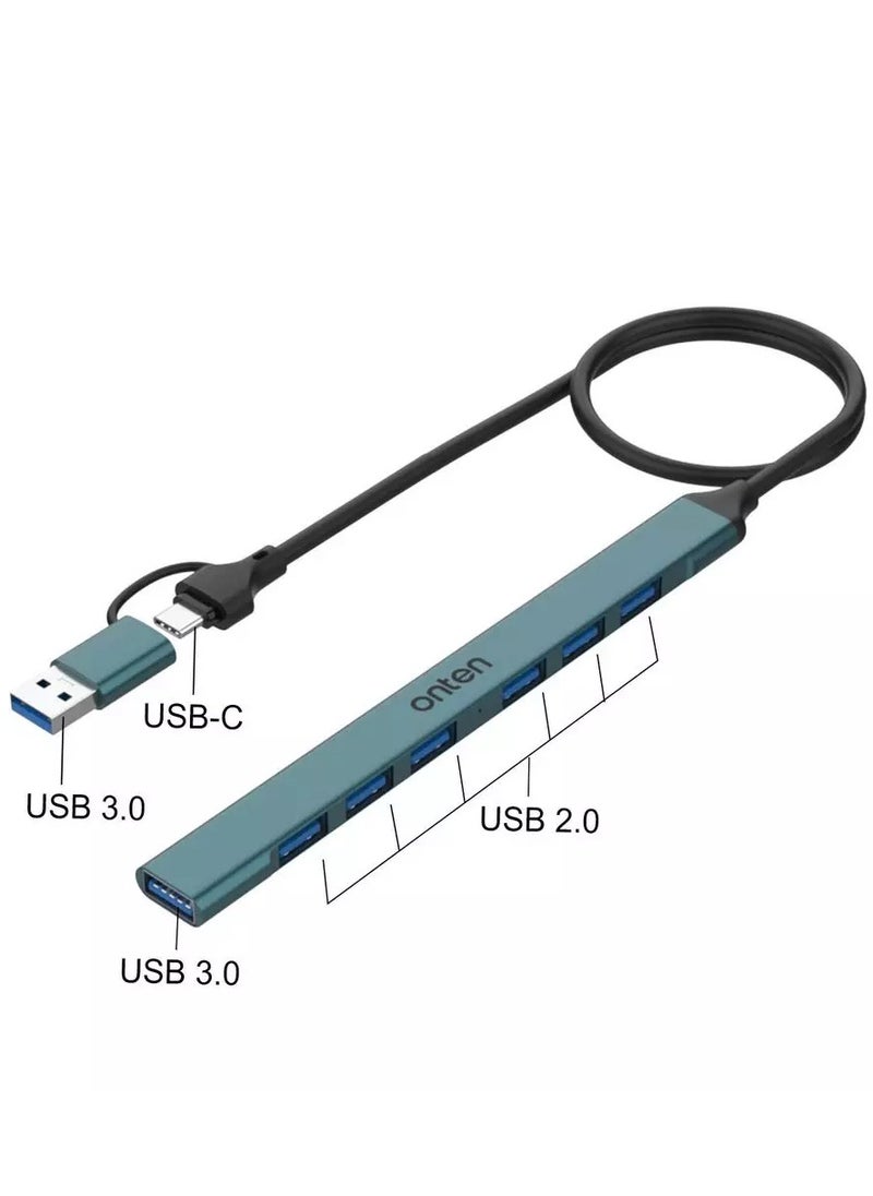 onten USB C + USB 3.0 to 7 USB Ports for MacBook Pro, iMac 2021, USB Splitter Aluminum Alloy  - Image 4