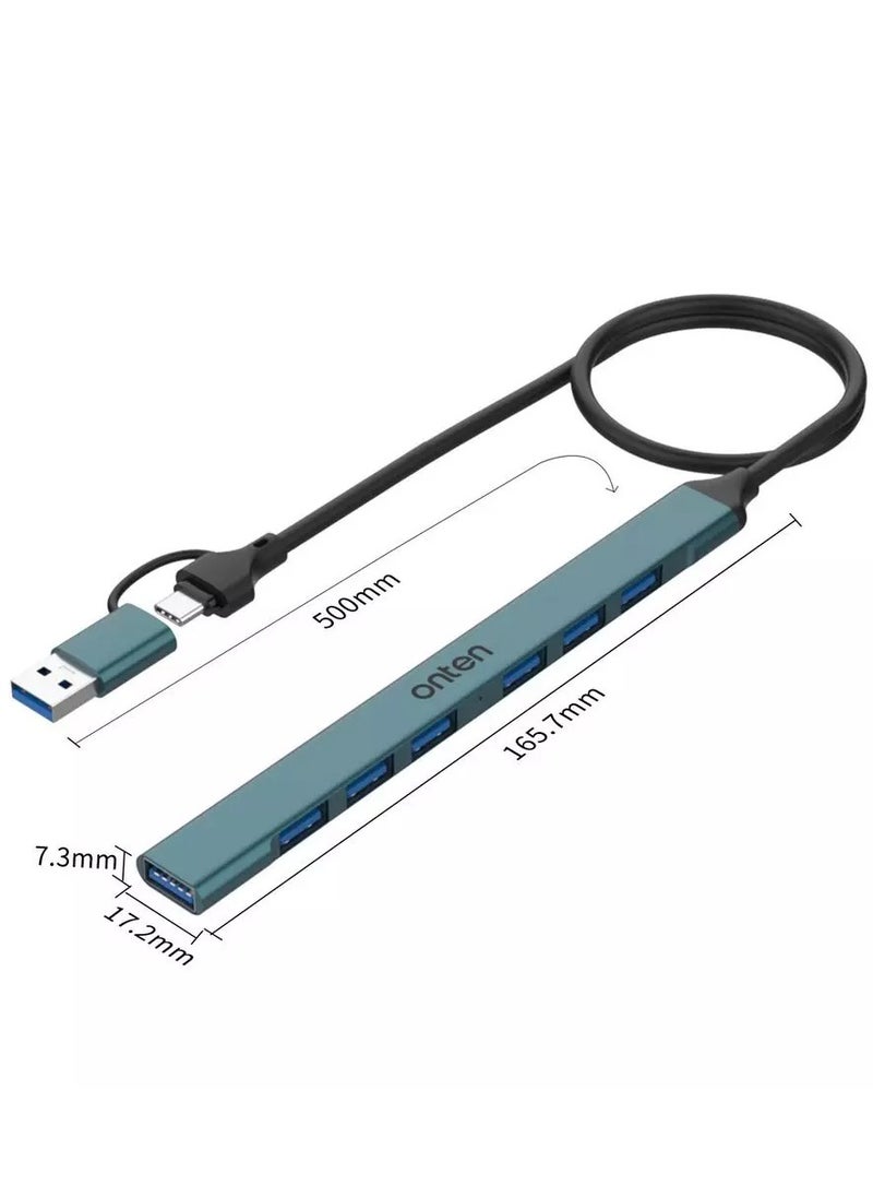 onten USB C + USB 3.0 to 7 USB Ports for MacBook Pro, iMac 2021, USB Splitter Aluminum Alloy  - Image 5