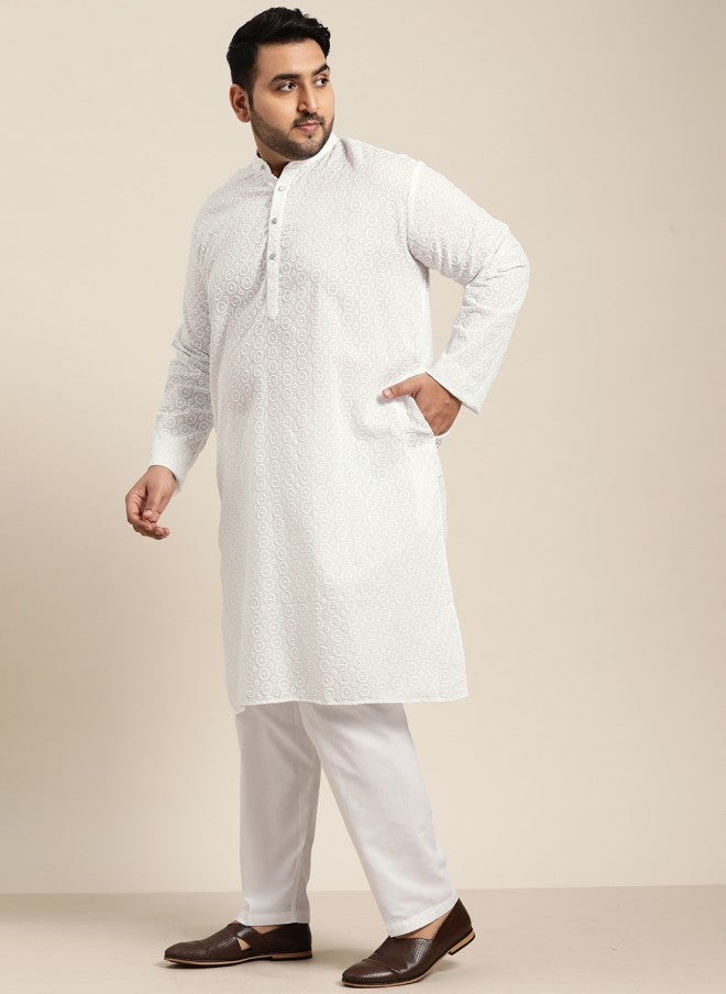 Sojanya White Embroidered Chikankari Kurta for Men - Image 4
