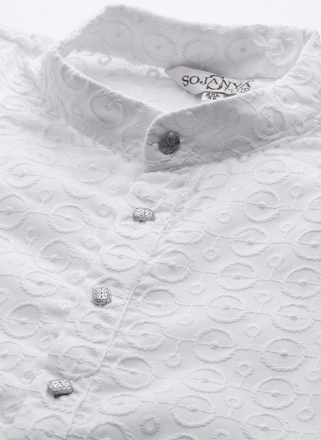 Sojanya White Embroidered Chikankari Kurta for Men - Image 2