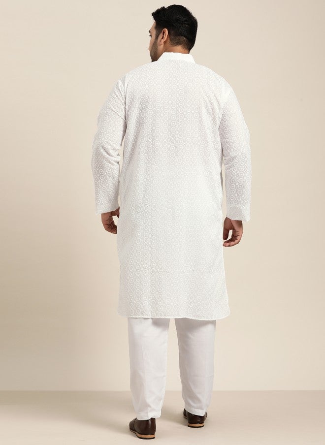 Sojanya White Embroidered Chikankari Kurta for Men - Image 5
