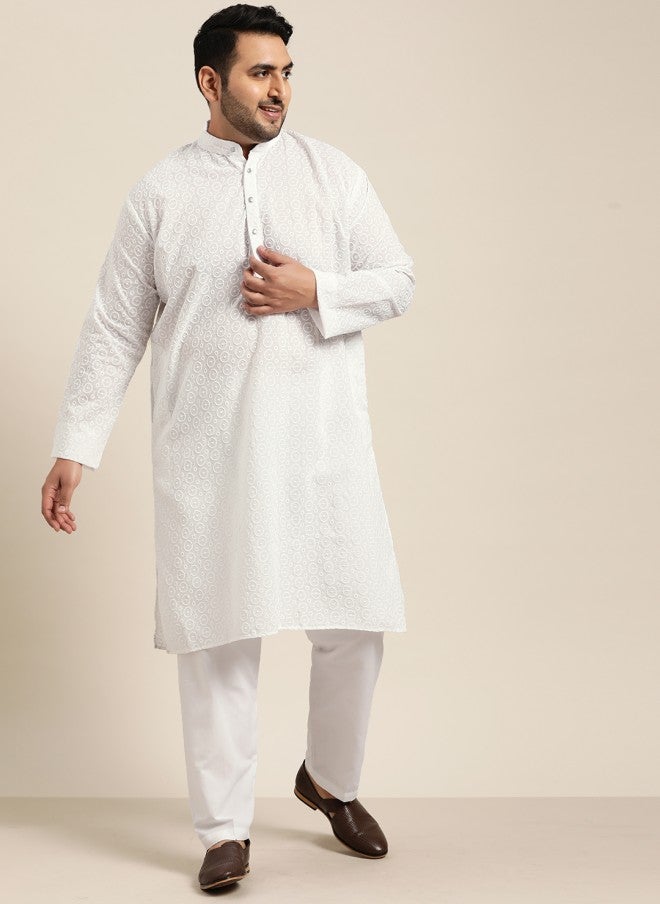 Sojanya White Embroidered Chikankari Kurta for Men - Image 1