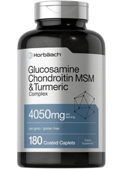 Horbäach Glucosamine Chondroitin with Turmeric & MSM | 4050 mg | 180 Caplets | Triple Strength Formula | Non-GMO, Gluten Free