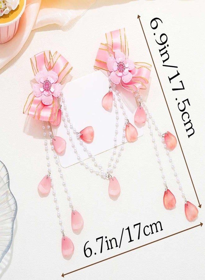 ووي مشابك شعر وردية اللون للبنات، فيونكات شعر مزينة بالخرز، إكسسوارات شعر على شكل زهور - Image 4