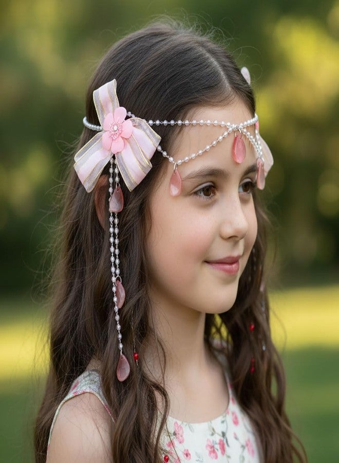 ووي مشابك شعر وردية اللون للبنات، فيونكات شعر مزينة بالخرز، إكسسوارات شعر على شكل زهور - Image 2