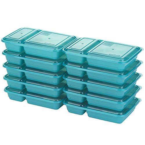 GoodCook Meal Prep Rectangle Two Compartment 20Piece Teal Made without BPA