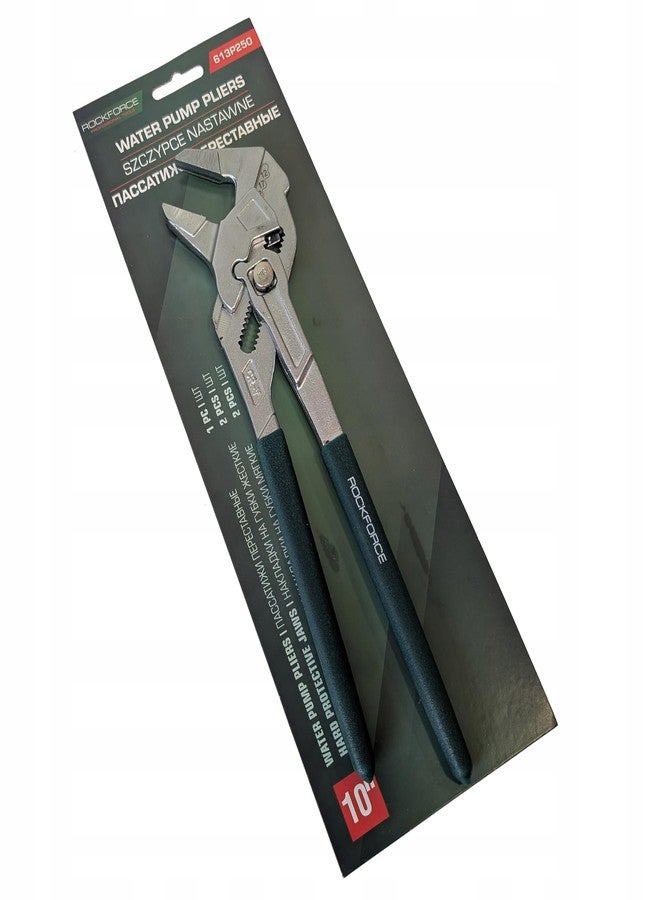 ROCKFORCE PROFESSIONAL TOOLS Water Pump Pliers, 250mm, Rubber Grip Handle, Professional Grade, Grey and Black - Image 1