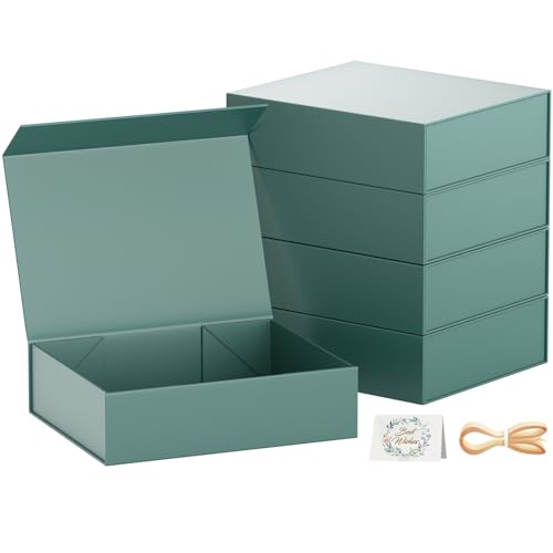 PSHVYM Gift Boxes with Lids, 11.5x7.8x3 In Forest Green Gift Box for Presents Magnetic Closure for T-Shirts, Gloves, Scarves, Books, Baby Clothes, Clothing Gift Wrap, Contains Card, Ribbon (5PACK) - Image 1