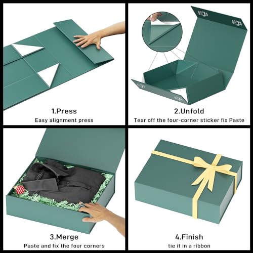 PSHVYM Gift Boxes with Lids, 11.5x7.8x3 In Forest Green Gift Box for Presents Magnetic Closure for T-Shirts, Gloves, Scarves, Books, Baby Clothes, Clothing Gift Wrap, Contains Card, Ribbon (5PACK) - Image 4