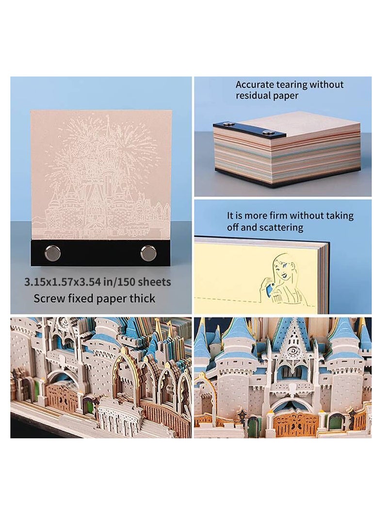 Excefore - 3D Memo Pad Art Sticky Notes, Fantasy Castle Office Note Paper, 3D Paper Card Craft Character Silhouette Desk Note Paper, Non-Sticky Cubes Note Cards Stickers Post Notes for Office or Home - Image 1