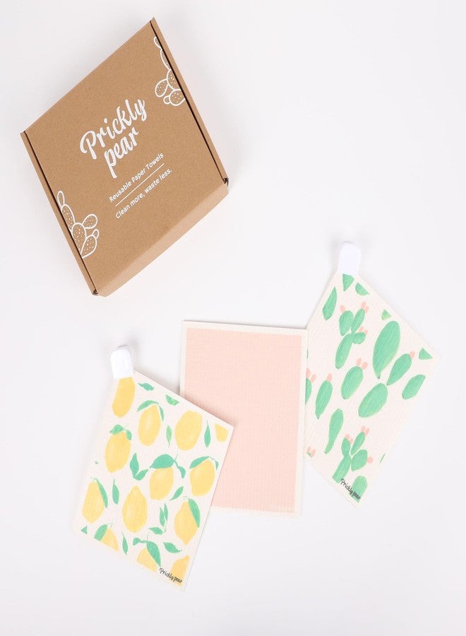 Prickly Pear Reusable Paper Towels Washable - 3 Pack Wash Cloths Kitchen with Hanging Clips | Thick and Super Absorbent Kitchen Cloths for Cleaning Counters | Non-Scratch, Biodegradable - Image 1