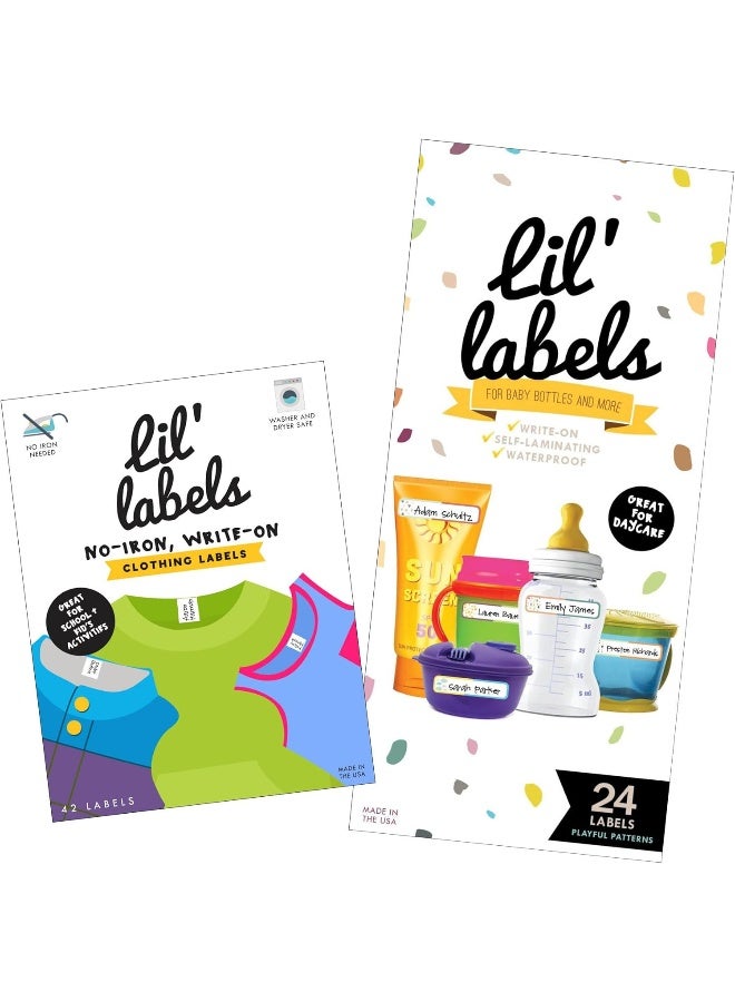 Lil' Labels Baby Bottle and Clothing Label Daycare Value Pack, Playful Patterns, Various Sizes
