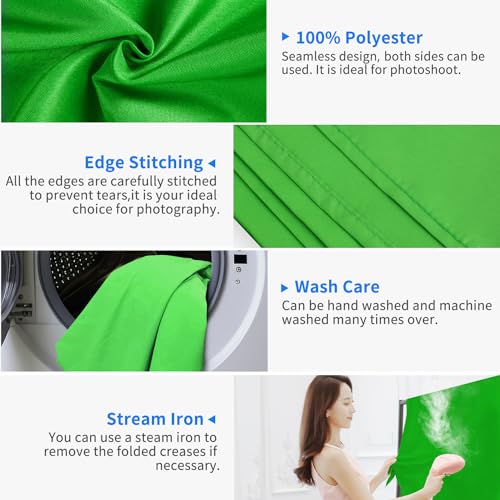 HEMMOTOP خلفية شاشة خضراء HEMMOTOP، 5x6.5 قدم، ورقة خلفية لتصوير الكروم، لإزالة الخلفية، اجتماع زوم، استوديو تصوير فيديو، بث مباشر، تسجيل فيديو (خلفية فقط) - Image 2
