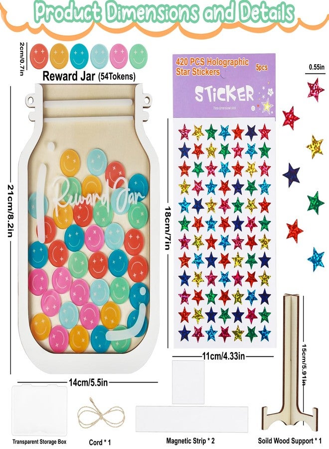 Herda [Upgrade]Herda Magnetic Reward Jars for Kids with 54Pcs Smiley Tokens & 420 Holographic Star Stickers for Kids,Behavior Chart for Classroom,Reward Chart for Kids,Potty Training Chore Reward System - Image 2