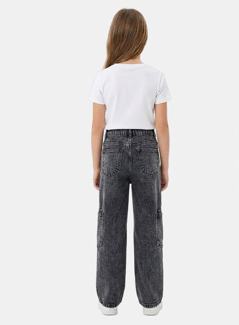 EGY WEAR Girls' LIGHT GRAY Wide-Leg Jeans - Image 2