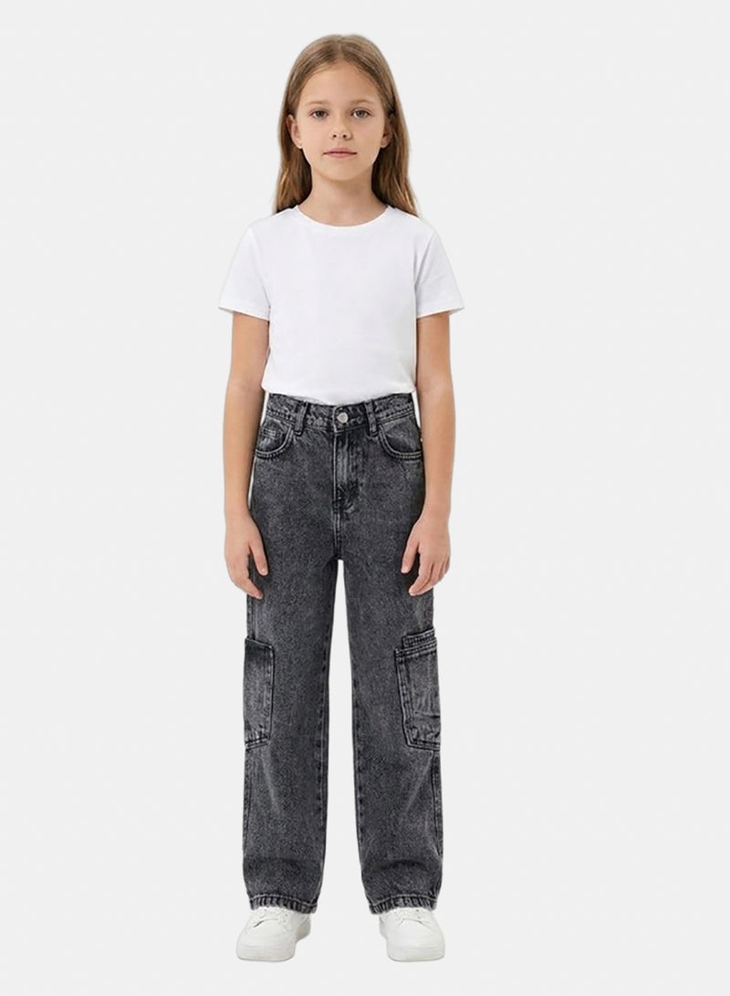 EGY WEAR Girls' LIGHT GRAY Wide-Leg Jeans - Image 1