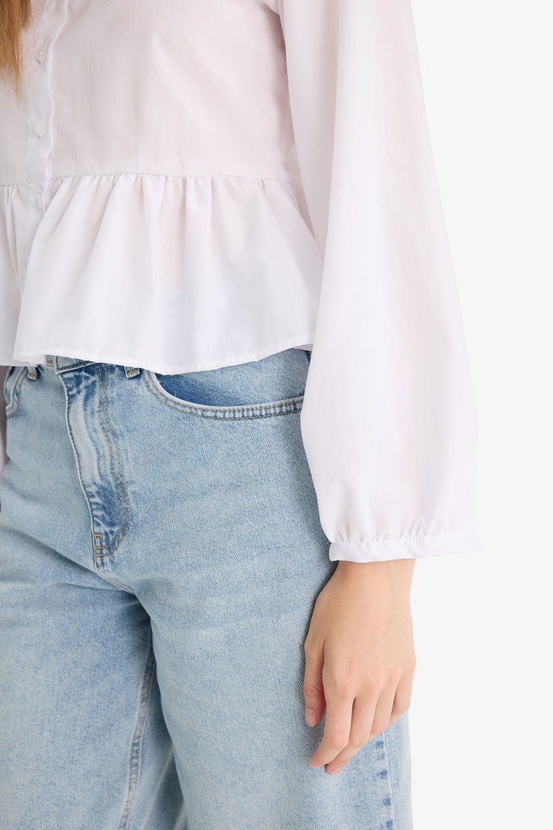 DeFacto White Woman Regular Fit V-Neck Long Sleeve Blouse Casual - Image 5