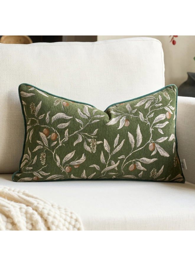 Alerfa Green Floral Throw Pillow Cover 12 x 20 Inch Rectange Luxury Decorative Lumbar Pillow Cover for Couch Living Room Bedroom - Image 1
