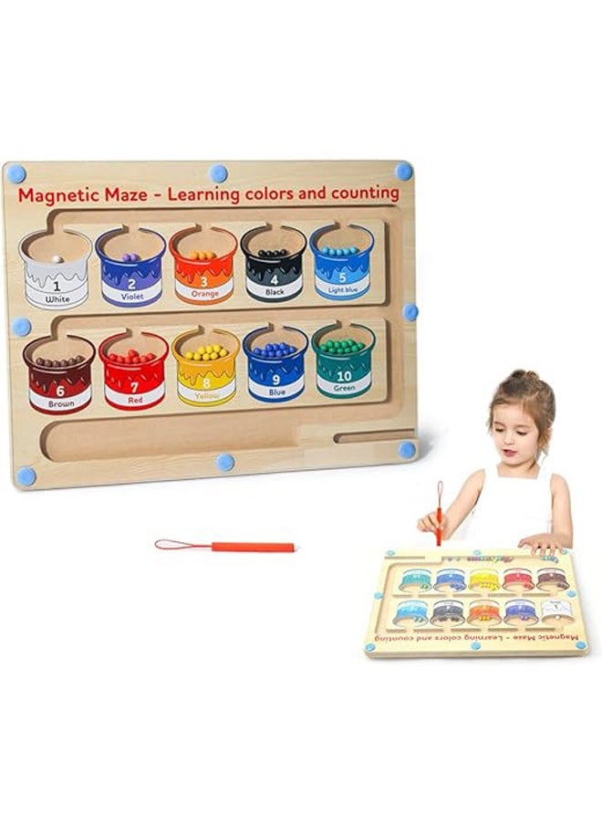 Arabest - Montessori Toys, Magnetic Color and Number Maze Toys, Wooden Puzzle Activity Board, Toddler Fine Motor Skills Toy, Learning Toys for Boys Girls 3 4 5 Years Old - Image 1
