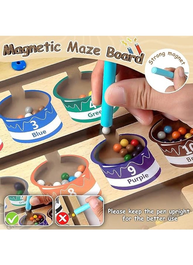 Arabest - Montessori Toys, Magnetic Color and Number Maze Toys, Wooden Puzzle Activity Board, Toddler Fine Motor Skills Toy, Learning Toys for Boys Girls 3 4 5 Years Old - Image 1