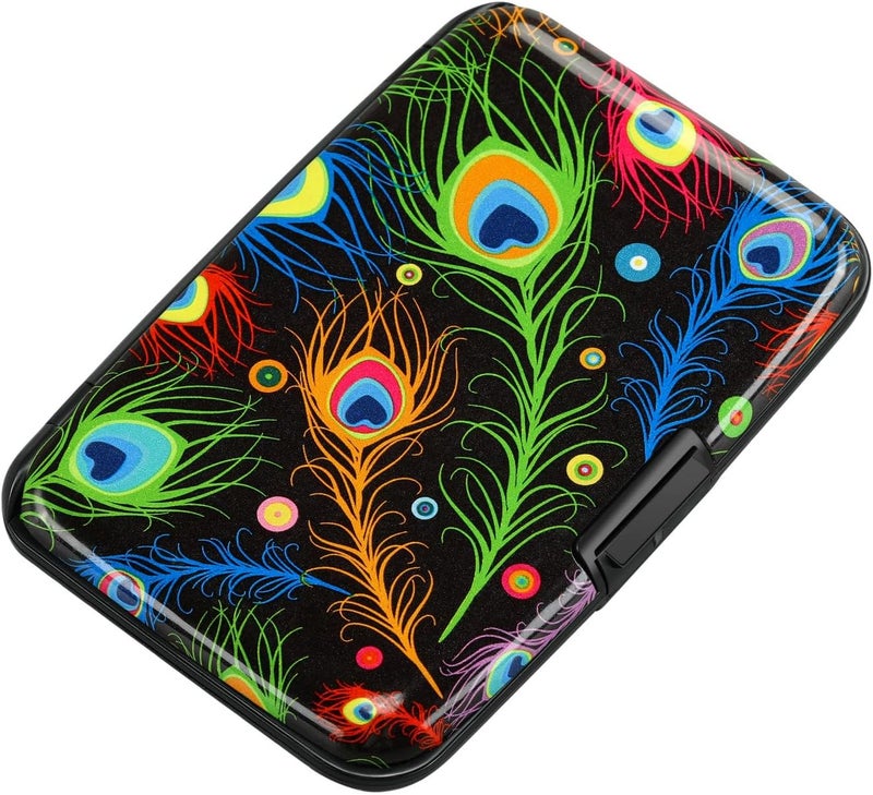 ELFISH Mini RFID Aluminum Wallet Credit Cards Holder Business Card Case Metal ID Case for Men Women (Feather) - Image 1