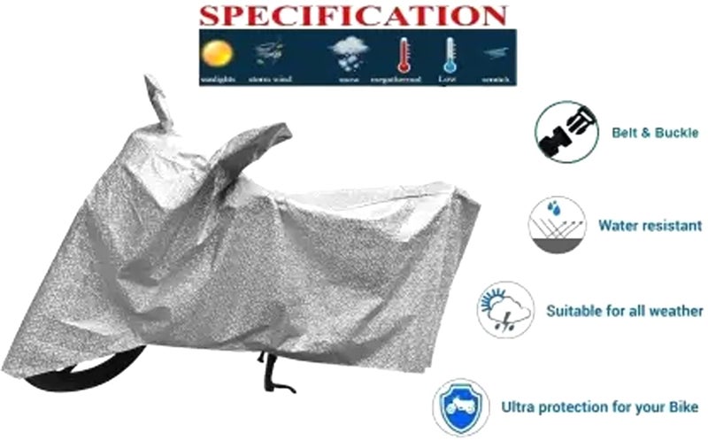 Aksmit Akmsit Waterproof Bike/Scooty Cover Magic Silver Universal Fit Dust and UV Protection | Double Stitched | Mirror Pockets (Silver) Pack of-1 - Image 5