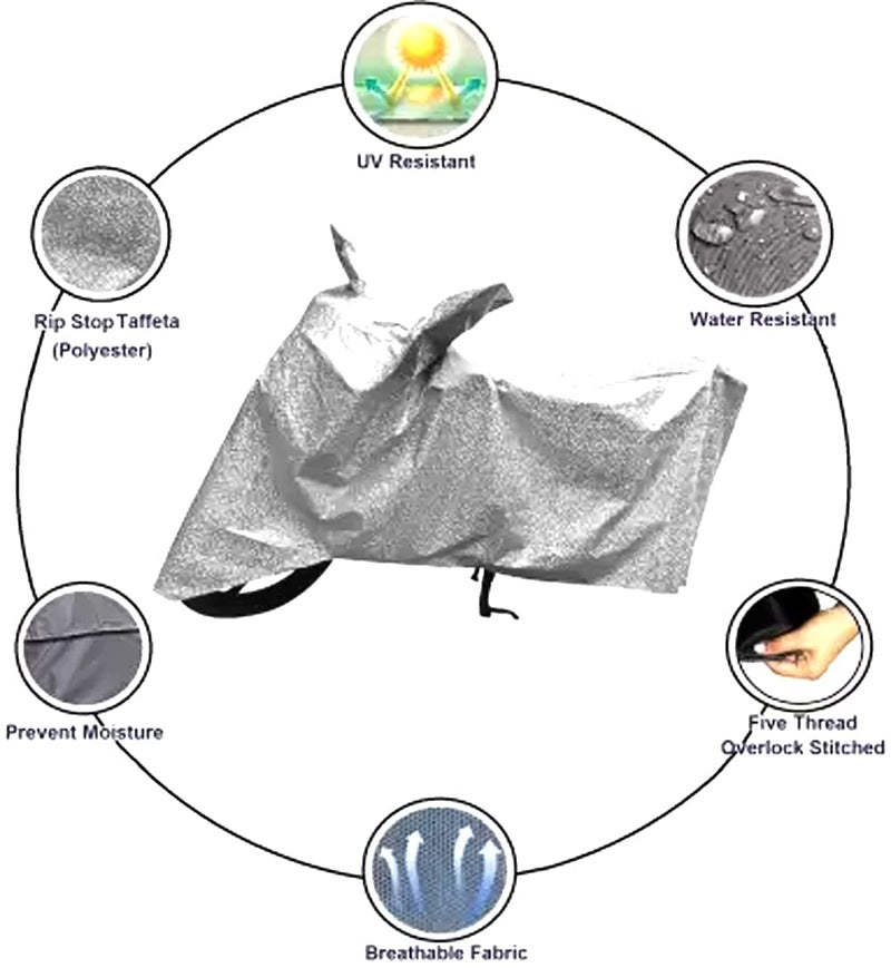 Aksmit Akmsit Waterproof Bike/Scooty Cover Magic Silver Universal Fit Dust and UV Protection | Double Stitched | Mirror Pockets (Silver) Pack of-1 - Image 2