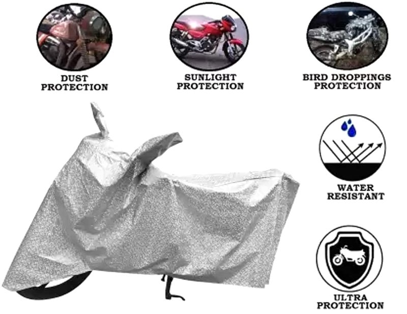 Aksmit Akmsit Waterproof Bike/Scooty Cover Magic Silver Universal Fit Dust and UV Protection | Double Stitched | Mirror Pockets (Silver) Pack of-1 - Image 3