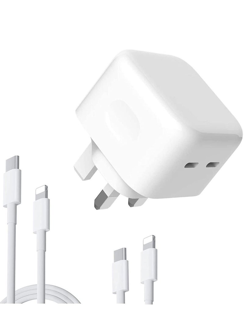 Original 35W USB-C Power Adapter For iPhone 14 13 12 11 Pro Max 14 Plus XS XR XS Max iPad Pro Macbook Dual Type C Port PD Fast Charging UK Plug Wall Charger - Image 1