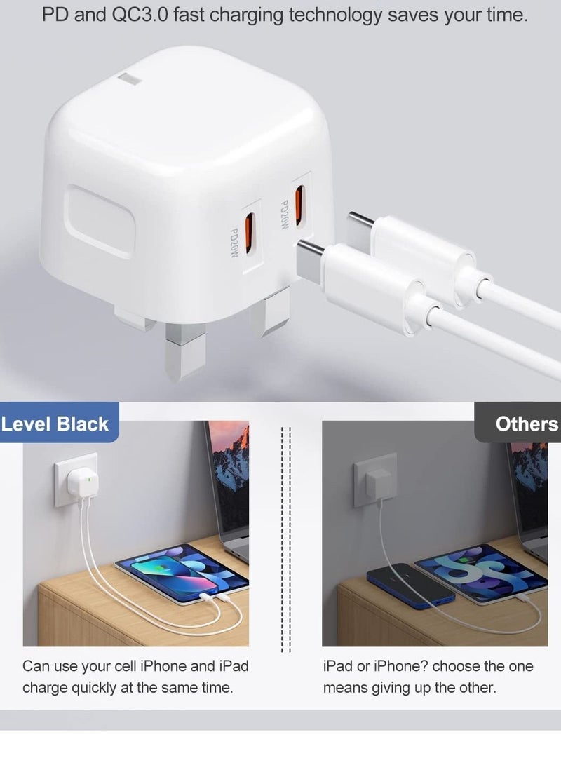 Original 35W USB-C Power Adapter For iPhone 14 13 12 11 Pro Max 14 Plus XS XR XS Max iPad Pro Macbook Dual Type C Port PD Fast Charging UK Plug Wall Charger - Image 2
