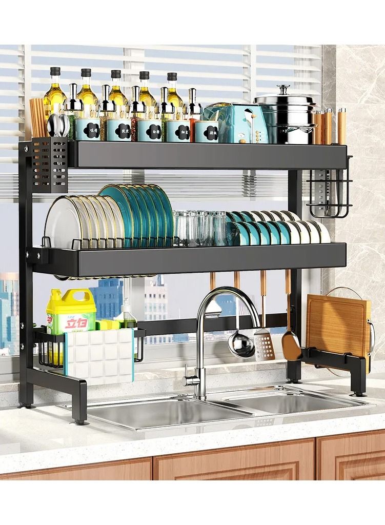 DubaiGallery 2 Layer Kitchen Stainless Steel Dish Rack Over Sink Expanding Organizer Storage Draining Drying Plate Rack Knife Fork Container - Image 2