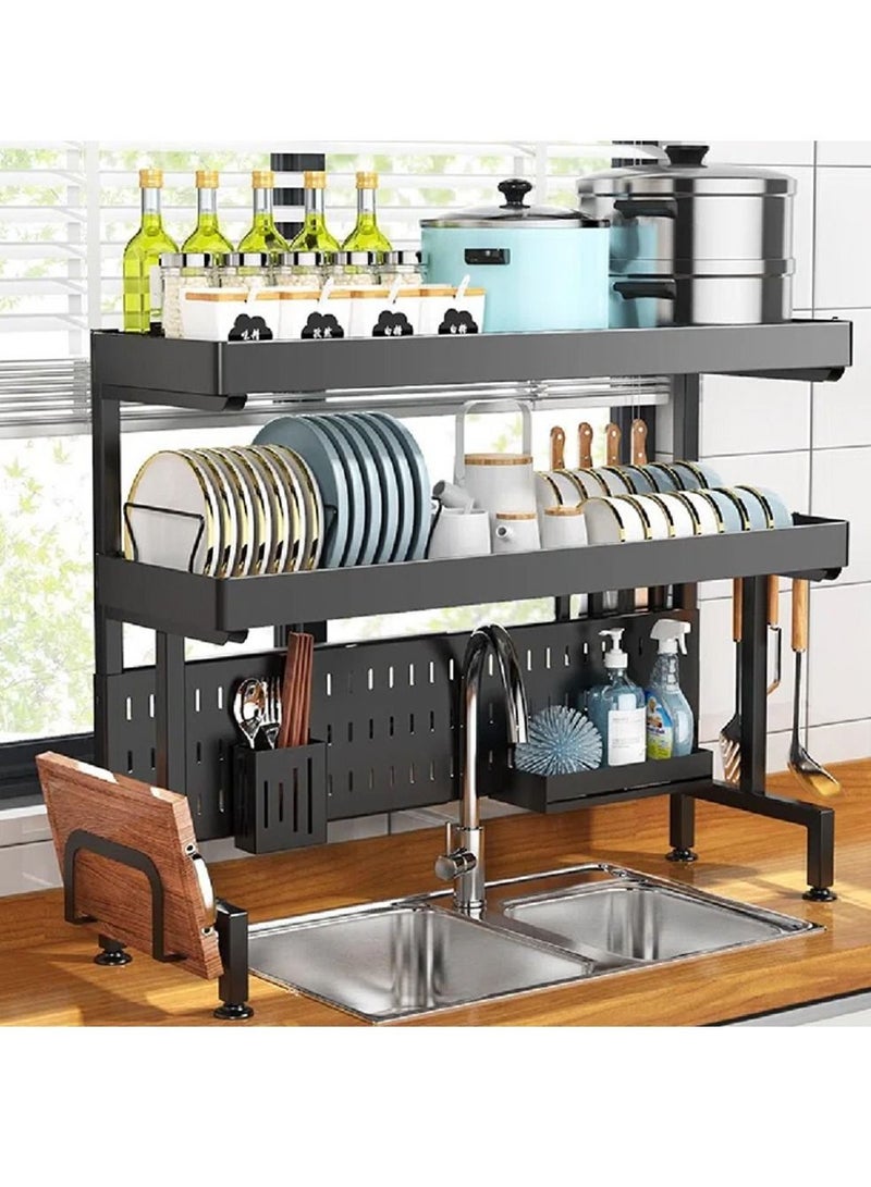 DubaiGallery 2 Layer Kitchen Stainless Steel Dish Rack Over Sink Expanding Organizer Storage Draining Drying Plate Rack Knife Fork Container - Image 1