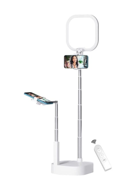Extendable Selfie Stand, 360° Rotation Height & Angle Adjustable Phone Holder with Two Phone Holders