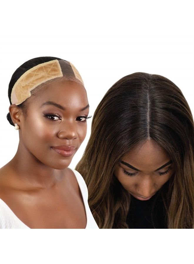 MILANO COLLECTION شريط تثبيت شعر مستعار من الدانتيل الأصلي من المخمل لربطة الرأس الأمامية | دانتيل سويسري مقوى من HAIRLINE and PART لانتقال سلس، لون بيج، مقاس واحد - Image 1